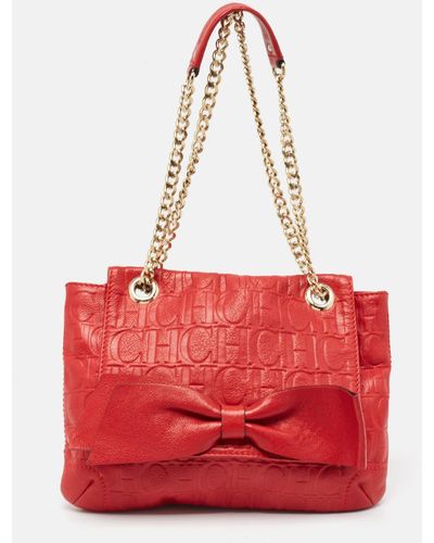 CH by Carolina Herrera Monogram Embossed Leather Audrey Shoulder Bag - Red