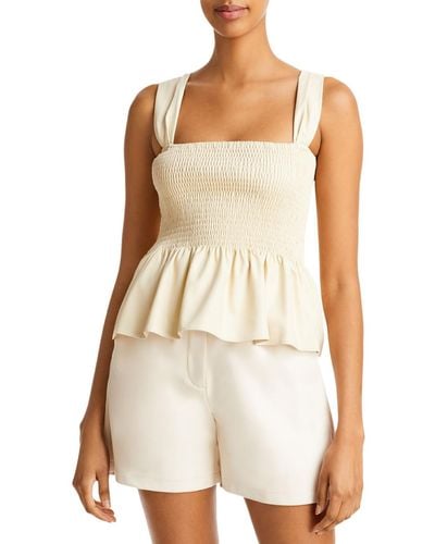 Lucy Paris August Faux Leather Smocked Blouse - White