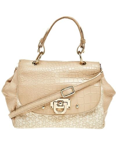 DKNY Signature Coated Canvas And Leather Satchel - Metallic