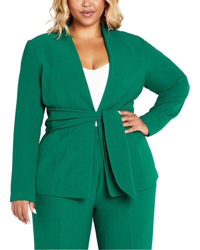City Chic Plus Audrie Solid Polyester Open-front Blazer - Green
