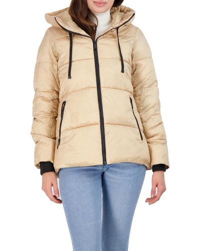 Sam Edelman Iridescent Quilted Warm Puffer Jacket - Natural