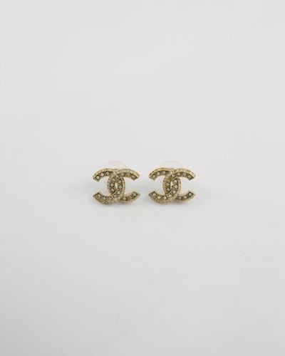 Chanel Antique Cc Earrings With Crystal Details - Metallic