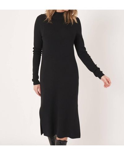 Repeat Cashmere Long Sleeve Wool Blend Mock Neck Sweater Dress - Black