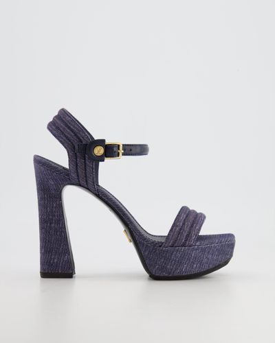 Louis Vuitton Denim Sandal Heels With Lv Gold Ankle-strap Detail - Blue