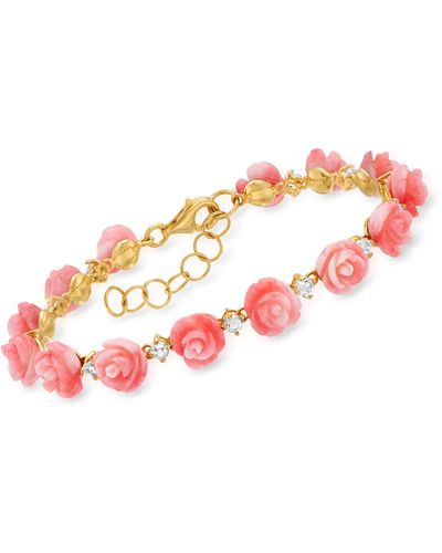 Ross-Simons Pink Coral And White Topaz Rose Bracelet - Red
