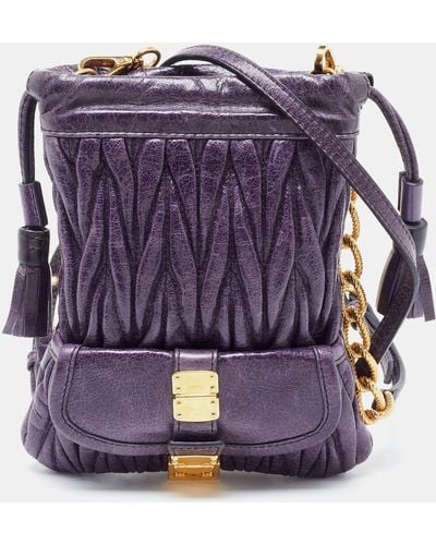 Miu Miu Matelassé Leather Drawstring Crossbody Bag - Purple