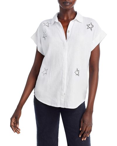 Rails Eyelet Stars Collared Button-down Top - White