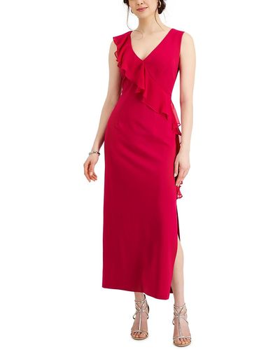 Connected Apparel Petites Ruffled Long Evening Dress - Red