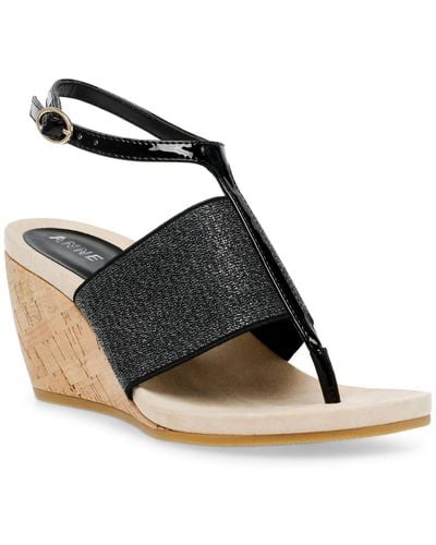 Anne Klein Ikari Patent Flip-flop Wedge Sandals - Black