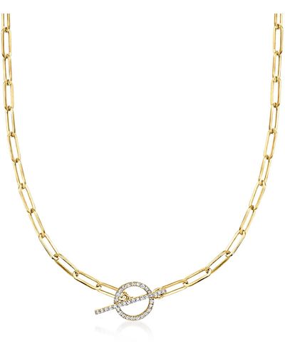 Ross-Simons Diamond Toggle Clasp Paper Clip Link Necklace - Metallic