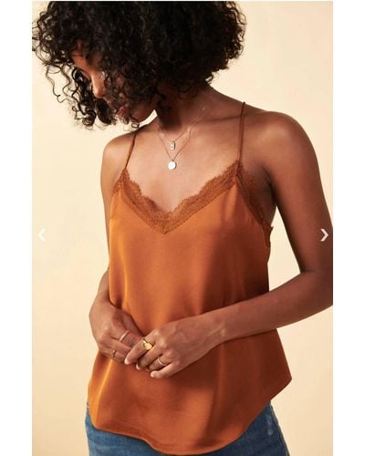 Skies Are Blue Lace Trim Cami Top - Brown