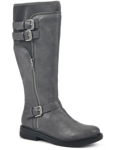 White Mountain Mazed Faux Leather Tall Mid-calf Boots - Black