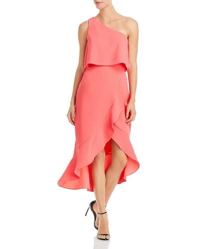 Aqua Crepe One Shoulder Cocktail And Party Dress - Red