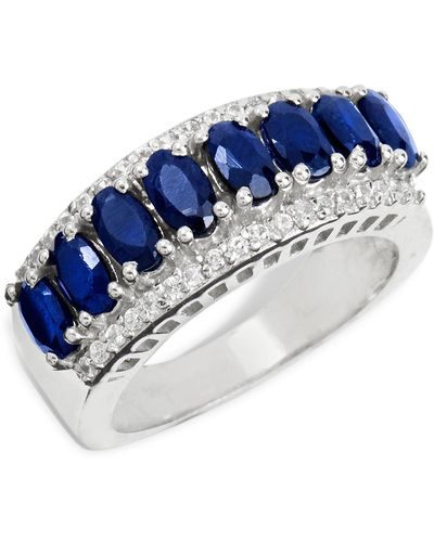 Savvy Cie Jewels Sterling 925 Sapphire & White Zircon Band - Blue