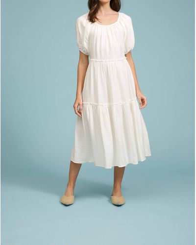 Lucy Paris Maddox Tiered Dress In White - Blue