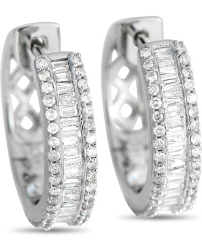 Non-Branded Lb Exclusive 14k White Gold 0.98ct Diamond Hoop Earrings - Gray