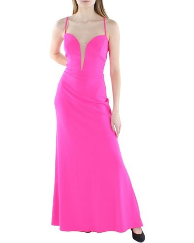 Aqua Plunging Long Evening Dress - Pink