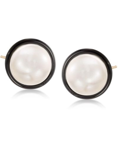 Ross-Simons 10mm Cultured Pearl And Onyx Earrings - Black