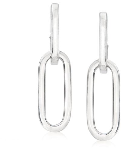 Ross-Simons Italian Sterling Silver Paper Clip Link Hoop Drop Earrings - White