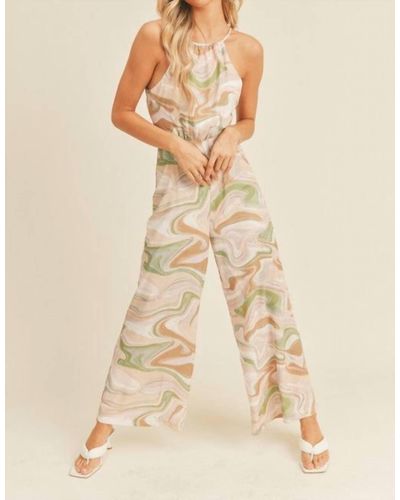 Lush Swirl Print Cut Out Jumpsuit In Strawberry Swirl - Natural