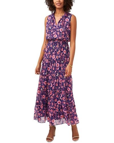 Msk Floral Print Smocked Maxi Dress - Purple