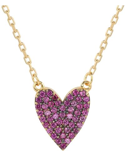 Suzy Levian Cubic Zirconia Golden Sterling Silver Heart Necklace - Purple