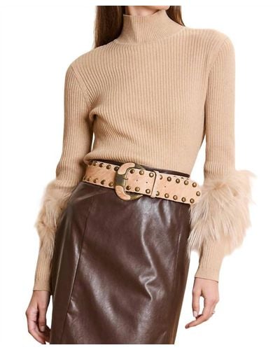 tyler boe Cashmere Mock Neck With Fur Sweater - Brown