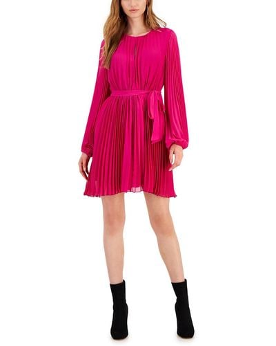 Sam Edelman Pleated Chiffon Fit & Flare Dress - Pink