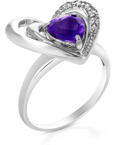 Vir Jewels 1 Cttw Amethyst Ring .925 Sterling Silver With Rhodium Heart Shape 7 Mm - Purple