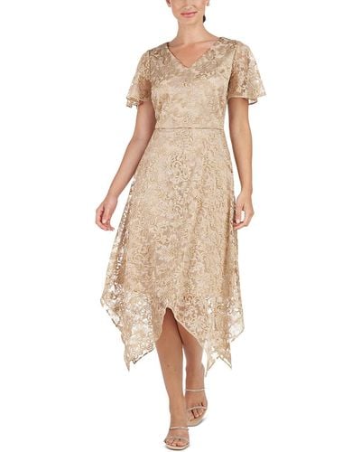 JS Collections Party Midi Fit & Flare Dress - Natural