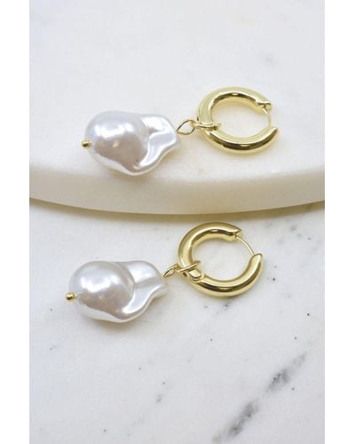 A Blonde and Her Bag Gold Hoop Earrings With Large Freshwater Pearls - Gray