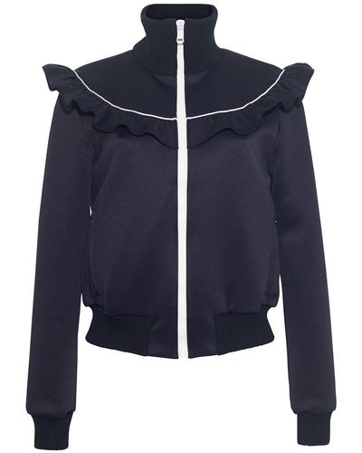 Adam Lippes Naomi Ruffle Warm-up Jacket In Technical Interlock - Blue