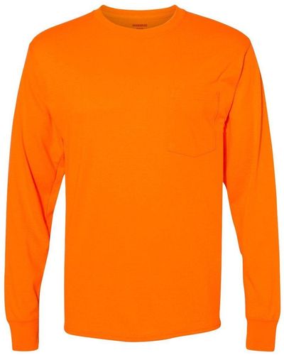 Hanes Workwear Long Sleeve Pocket T-shirt - Orange