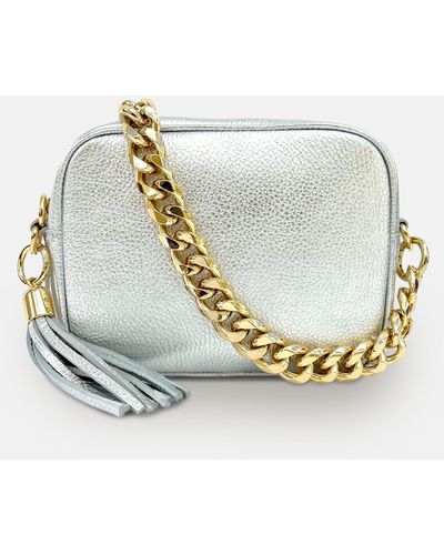Apatchy London Leather Crossbody Bag With Gold Chain Strap - Metallic