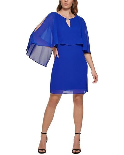 Vince Camuto Chiffon Cape Overlay Cocktail And Party Dress - Blue