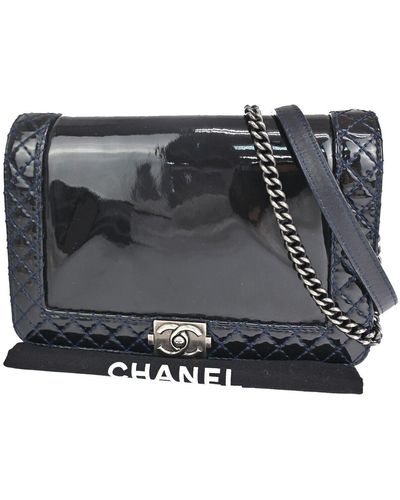 Chanel Boy Patent Leather Shoulder Bag (pre-owned) - Gray