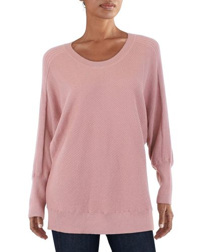 Anne Klein Ribbed Knit Crewneck Sweater - Pink