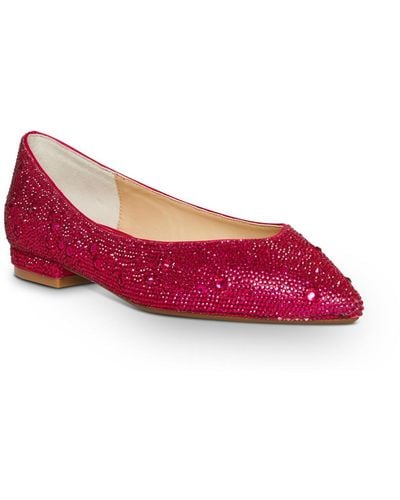 Betsey Johnson Jude Embellished Low Heel Pointed Toe Flats - Red