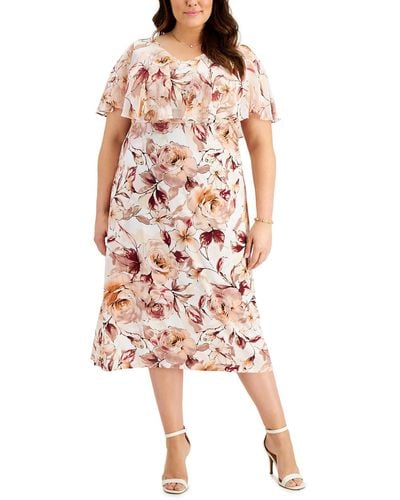 Connected Apparel Floral Chiffon Midi Dress - Pink