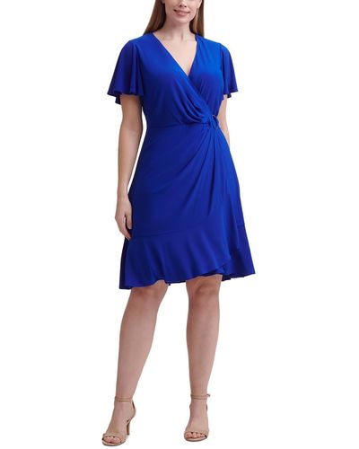 Jessica Howard Plus Faux Wrap A-line Wrap Dress - Blue