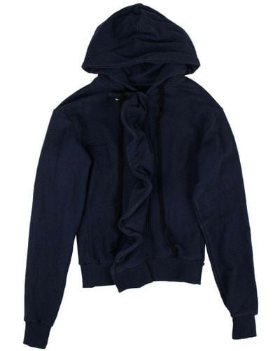 Unravel Project Navy Ruffle Zip Up Hooded Sweatshirt - Blue