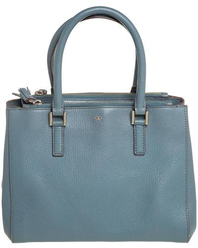Anya Hindmarch Stone Leather Double Zip Tote - Blue