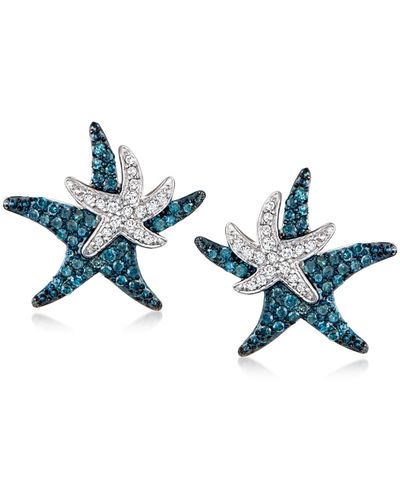 Ross-Simons Blue And White Diamond Starfish Earrings