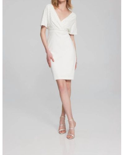 Joseph Ribkoff Pearl Bodice Wrap Front Dress - White