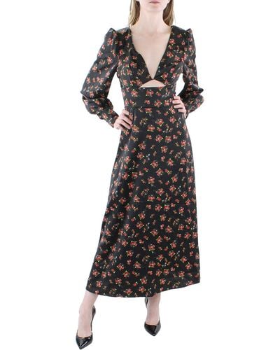 AFRM Floral Front Cut-out Cocktail And Party Dress - Black