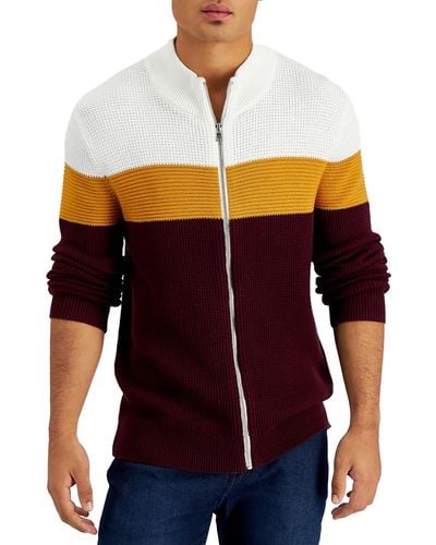 INC Coton Colorblock Full Zip Sweater - White