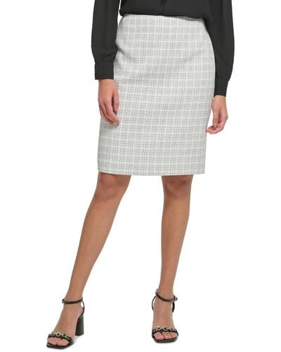 Calvin Klein Knee Length Tweed Pencil Skirt - White