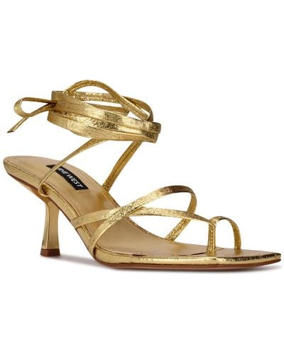 Nine West Pina 3 Faux Leather Ankle Tie Slide Sandals - Metallic