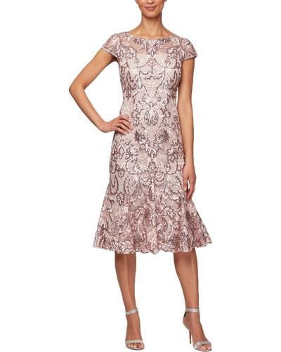 Alex Evenings Sequined Knee-length Cocktail Dress - Pink
