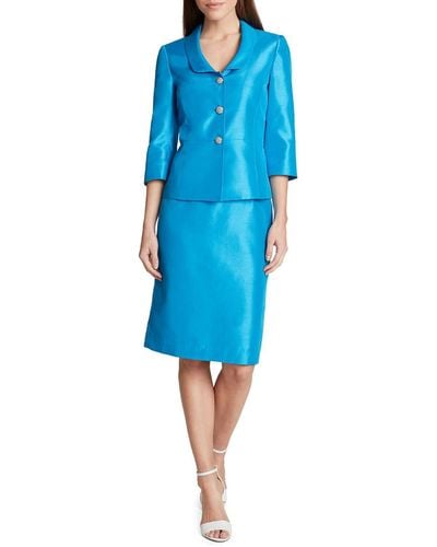 Tahari Plus Shantung 2pc Skirt Suit - Blue